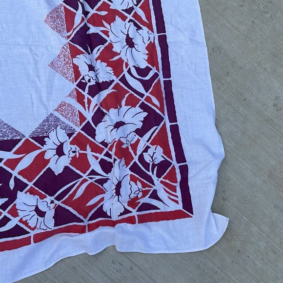 Vintage Tablecloth Tropical Flowers Purple Pink Farmhouse Square - Picture 4 of 8